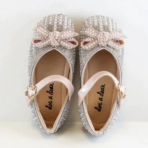 Doe a Dear Pearl & Rhinestone Bow PINK & SILVER Girls Dress Shoes